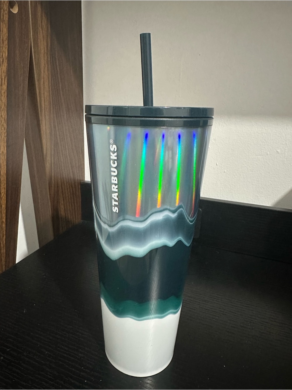 Green and White Iridescent Starbucks Tumbler